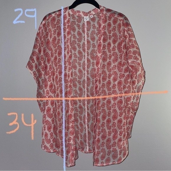 BP Kimono Cardigan Shoulder Wrap Sheer Paisley Open Front Top quarter sleeve - Picture 6 of 6